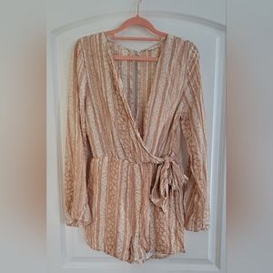 Altar'd State Shorts Romper Soft Peach Long Sleeve Small